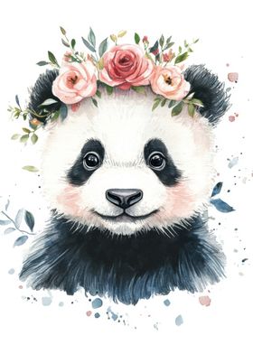 Cute Panda with Flowers