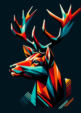 Geometric Deer Portrait wpap pop art colorful