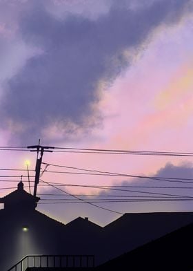 Silhouetted Village at Dusk