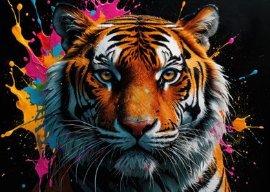 Tiger with Paint Splatter