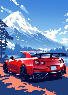 Red Nissan GT-R at a Mountain