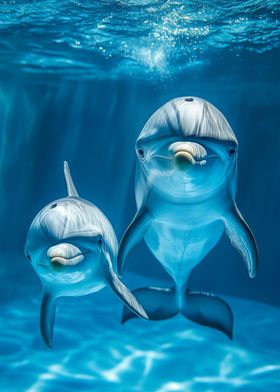 Two Dolphins Underwater