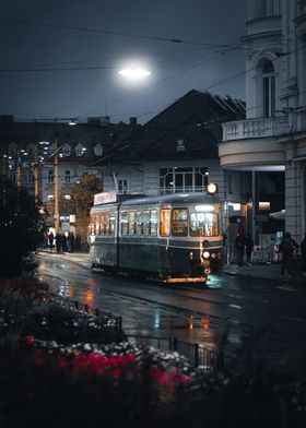 Tram at Night in Graz