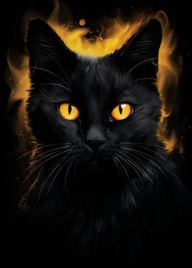 Black Cat with Fire