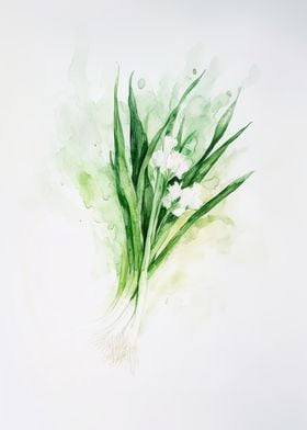 Watercolor Green Onions