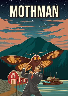 Mothman Cryptid Travel Monster Poster Art