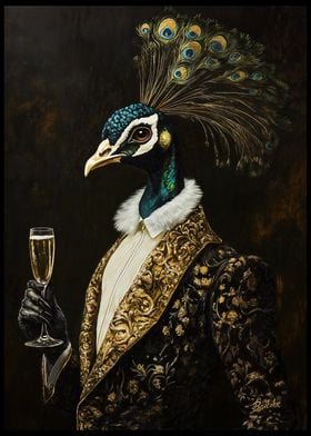 Elegant Gilded Peacock With Champagne