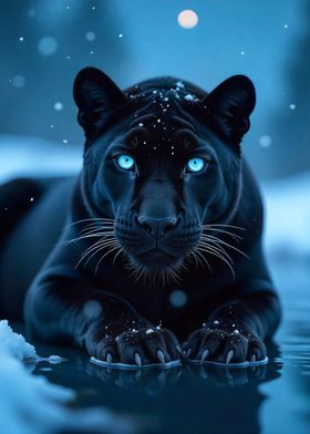 Black Panther in Winter Blue Eyes