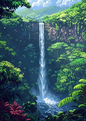 Jungle Waterfall Pixel Art