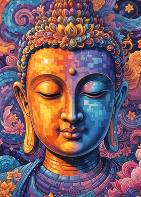 Abstract Buddha Colorful Pixel Art