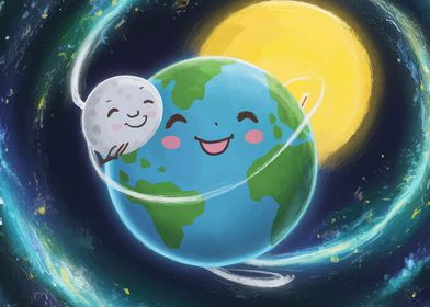 Smiling Earth and Moon