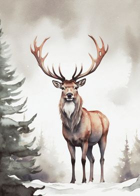 Majestic Red Deer in Winter