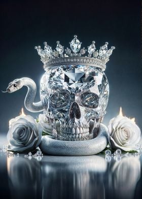 Diamond Skull with Crown and Snake