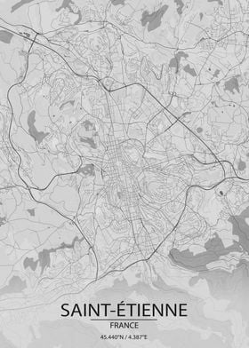 Saint-Étienne France Light Grey City Map