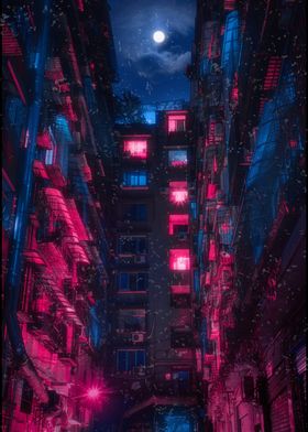 Pink Neon City Lights