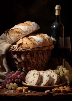 bread and grapes still life