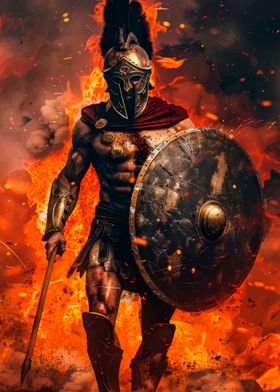 Spartan Warrior in Flames