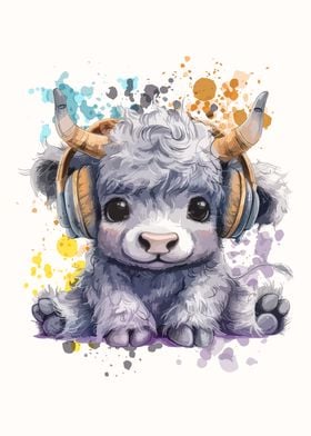 Cute Highland Cow Music Gamer