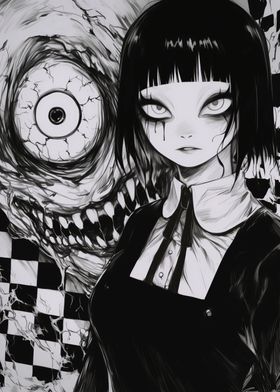 Dark Anime Girl with Monster