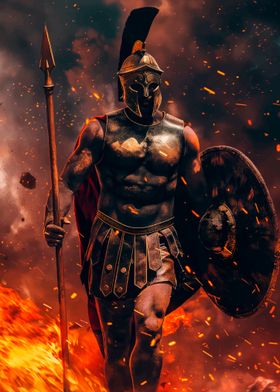 Spartan Warrior in Flames