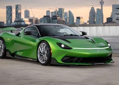 Green Sports Car in City