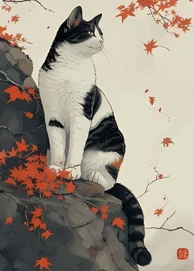 Cat in Autumn Leaves