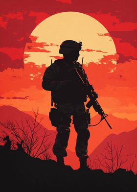 Silhouette Soldier Sunset