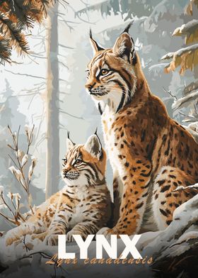 Lynx Family in Winter