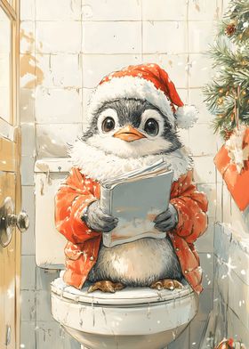 Penguin Reading on Toilet