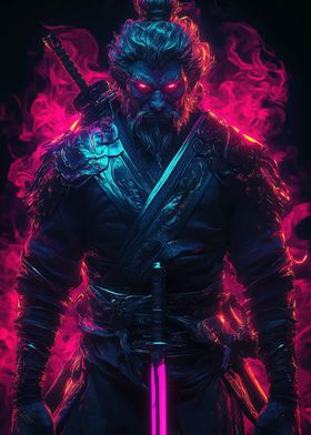 Samurai Warrior with Neon Glow