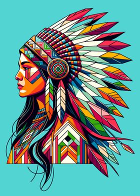 Native American Woman in Headdress wpap pop art coloful