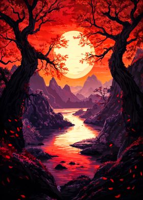 Crimson Sunset Landscape