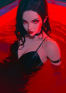 Red-Eyed Vampire Woman in Blood