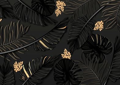 Black &amp; Gold Tropical Leaves