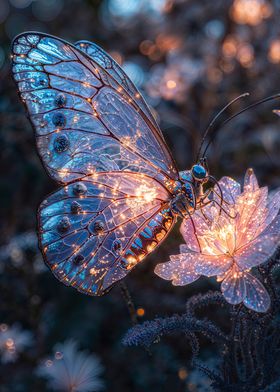 Glowing Butterfly on Flower