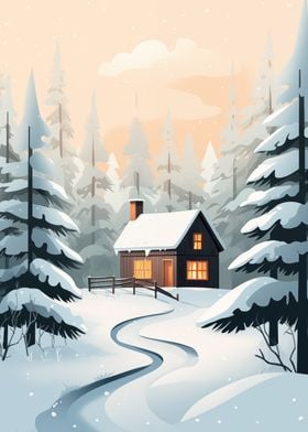 Winter Cabin in the Woods