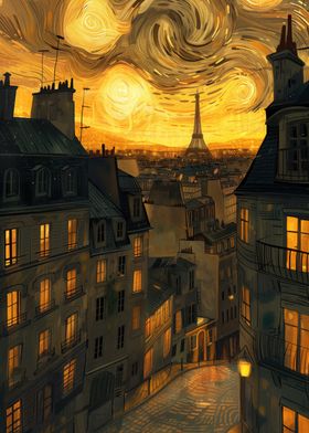 Parisian Night with Starry Sky