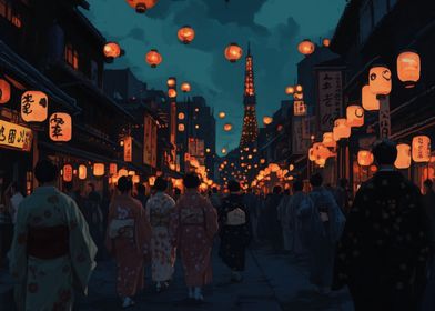 Japanese Street at Night