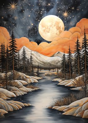 Moonlit River Landscape