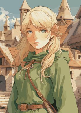 Elf Girl in Medieval Town