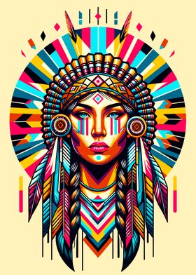 Native American Woman Portrait wpap pop art