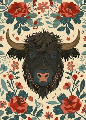 Floral Highland Cow