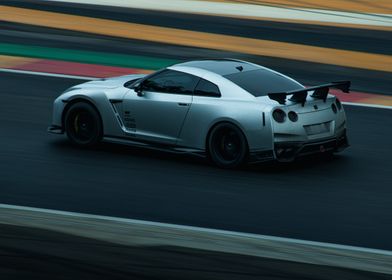 Silver Nissan GT-R R35 on Track