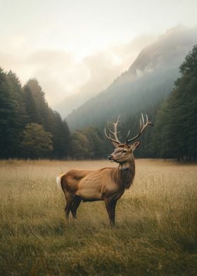 Majestic Deer in Foggy Forest