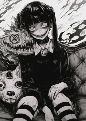 Creepy Anime Girl with Monster