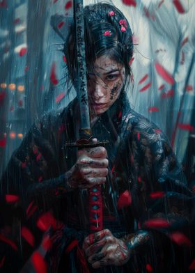 Samurai Woman in Rain