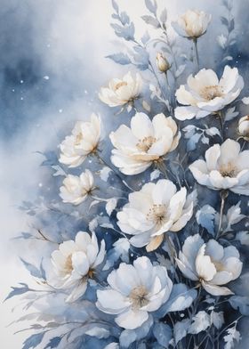 Watercolor White Flowers