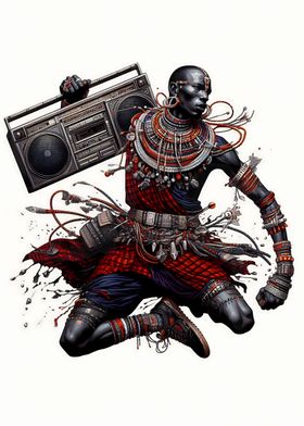 Maasai African Warrior with Boombox