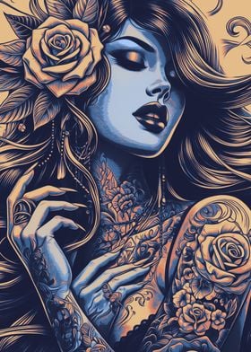 Tattooed Woman with Roses