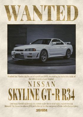 Nissan Skyline GT-R R34 Wanted Poster